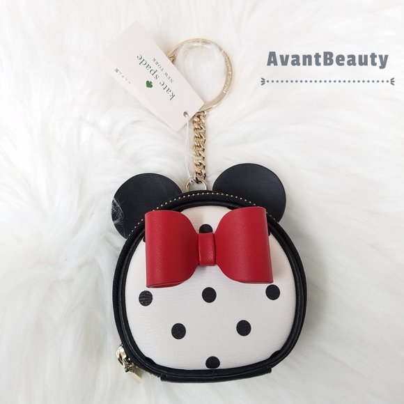 Disney kate spade new york minnie mouse coin purse Key Fob Black Polka Dot White - Picture 1 of 9